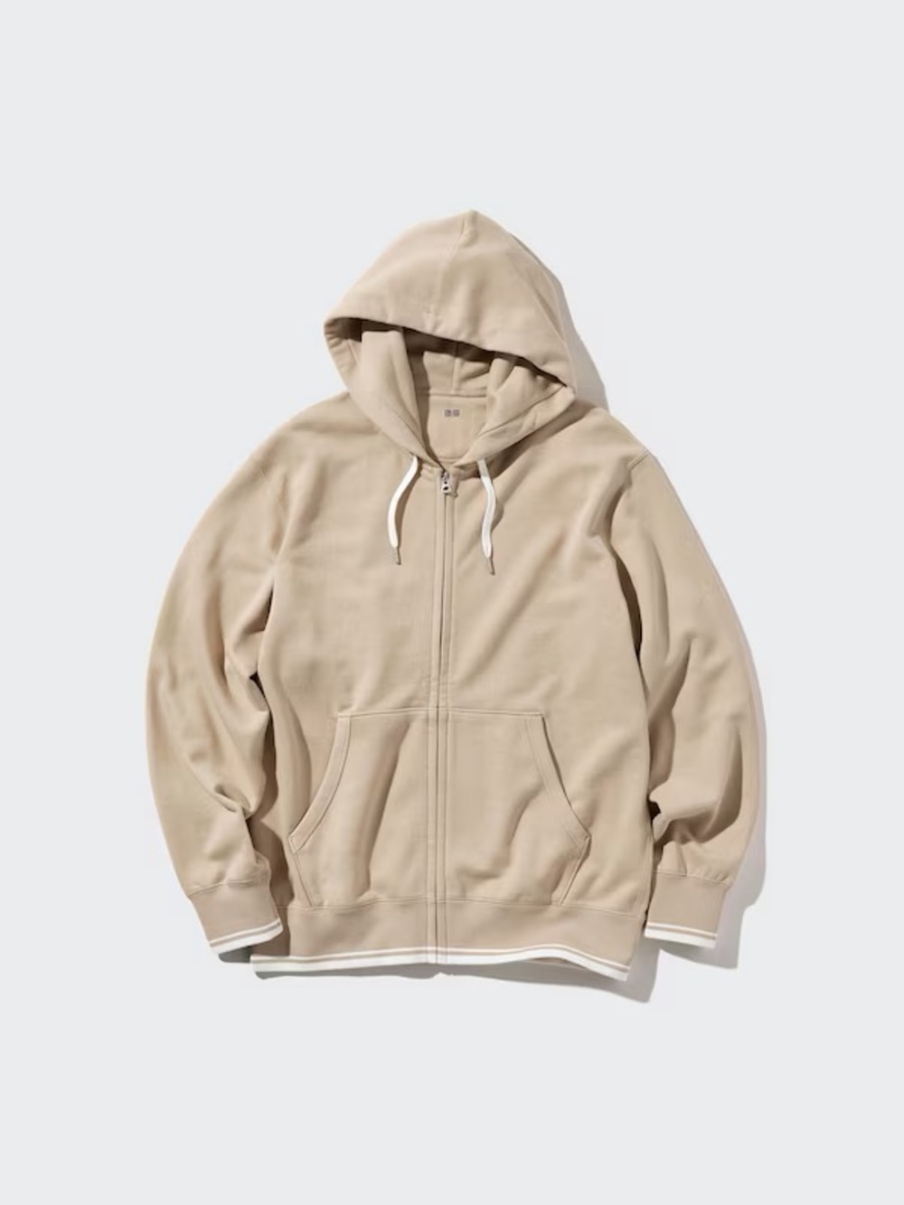 Uniqlo Beige Sweat Full-Zip Hoodie - stained